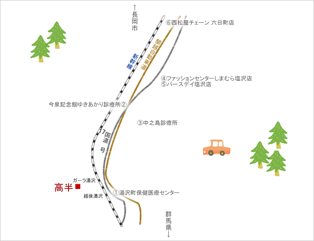 近隣の病院、子供服店の地図